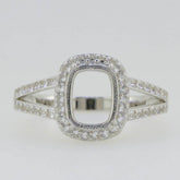 Sterling Silver Semi Mount Ring Setting Cushion CU 9x7mm Halo Topaz Split Shank - Syzjewelry